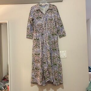 India Amory Palm Beach Maxi Shirt Dress in Dahlia Block Print SZ 3/L EUC